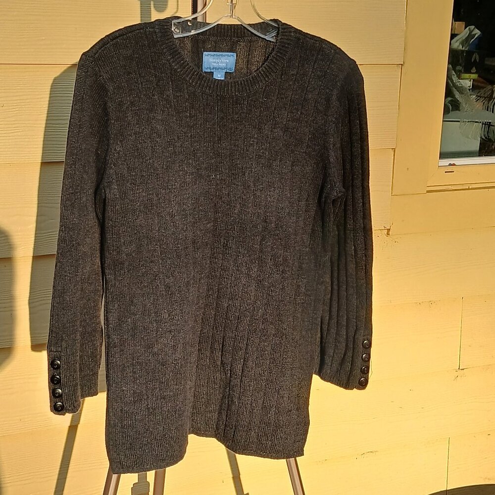 Simply Vera  Dark Grey Cotton Blend Sweater Long Sleeve Buttons onthe Cuffs SzL - Picture 2 of 6